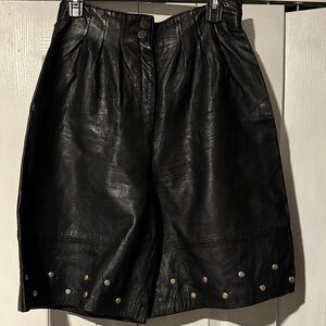 80s vintage Black Leather Shorts with Gold Studs